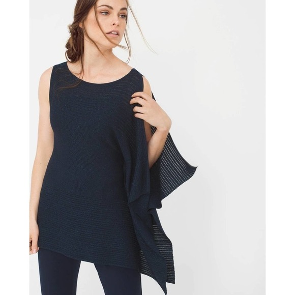 White House Black Market Asymmetric Drape Sleeve Shimmer Sweater Blue Medium - Picture 13 of 15